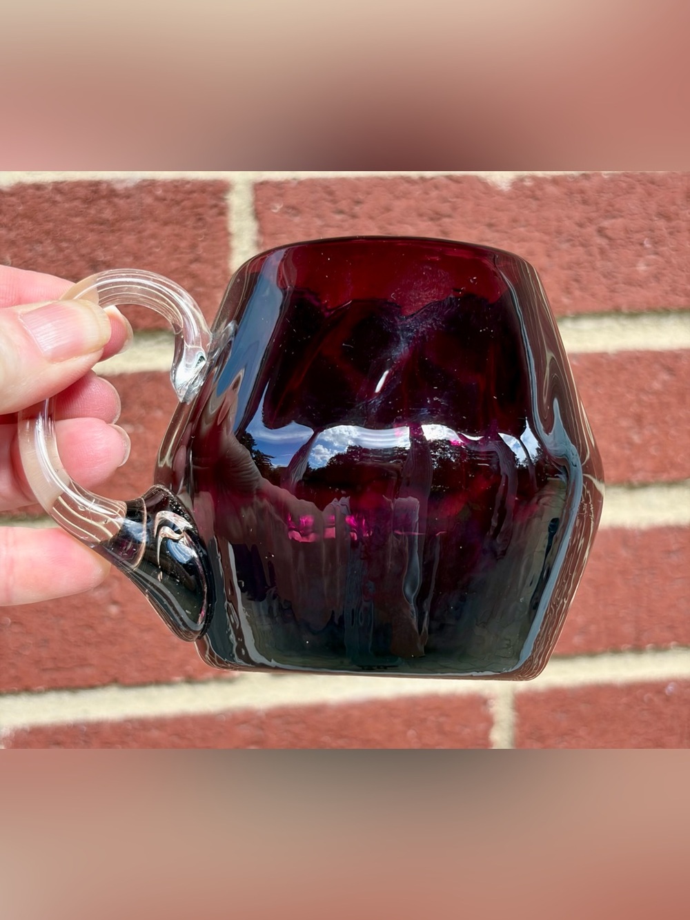 Blenko Purple/Amethyst Ribbed Swirled Glass-Mug Pontil. Applied Handle.